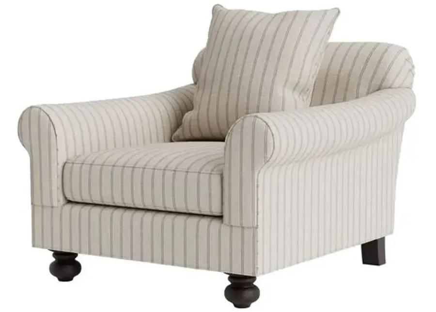 Marth Stewart Logan Chair - Lily Pond Linen Weave Stripe - Handcrafted - Gray