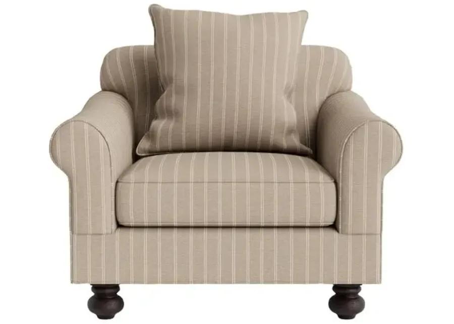 Marth Stewart Logan Chair - Lily Pond Linen Weave Stripe - Handcrafted - Brown