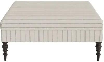 Marth Stewart Renwick Ottoman - Lily Pond Linen Weave Stripe - Handcrafted - Gray