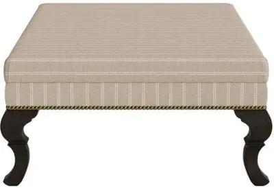 Marth Stewart Wallace Ottoman - Lily Pond Linen Weave Stripe - Handcrafted - Brown