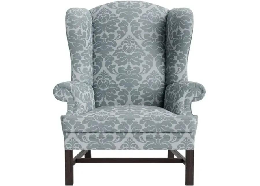 Marth Stewart Dearborne Wingback Chair - Skylands Damask - Handcrafted in The USA - Blue - Comfortable, Stylish