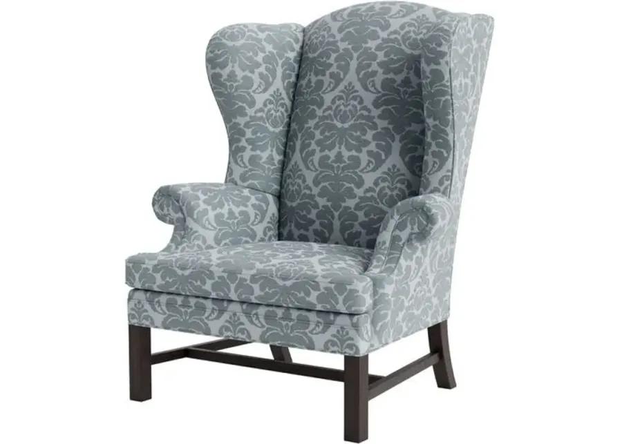 Marth Stewart Dearborne Wingback Chair - Skylands Damask - Handcrafted in The USA - Blue - Comfortable, Stylish