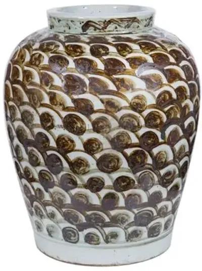 17" Rustic Jar With Fish Scale Pattern - Brown - Handcrafted