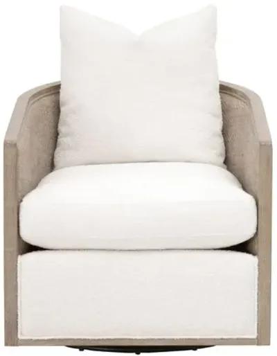 Winnie Cane Swivel Chair - Performance Boucle Snow/Natural Gray