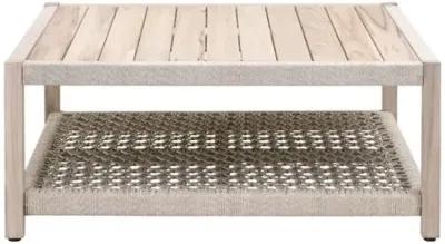 Easton Outdoor Square Coffee Table - Taupe & White Flat Rope/Gray Teak