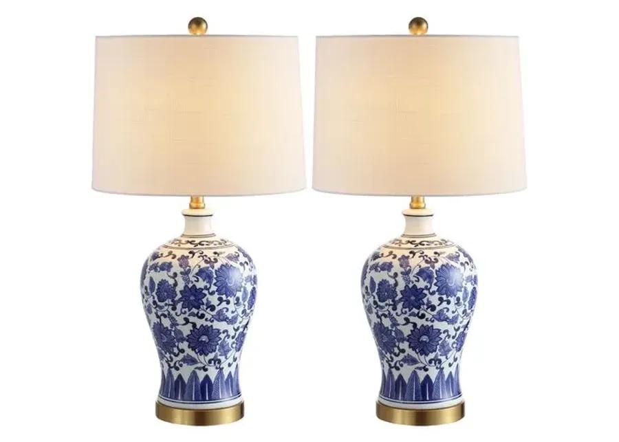 Set of 2 Emery Chinoiserie Table Lamps - Blue/White