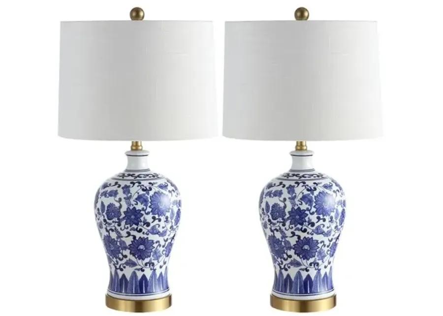 Set of 2 Emery Chinoiserie Table Lamps - Blue/White