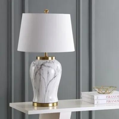 Emil Faux Marble Table Lamp - White