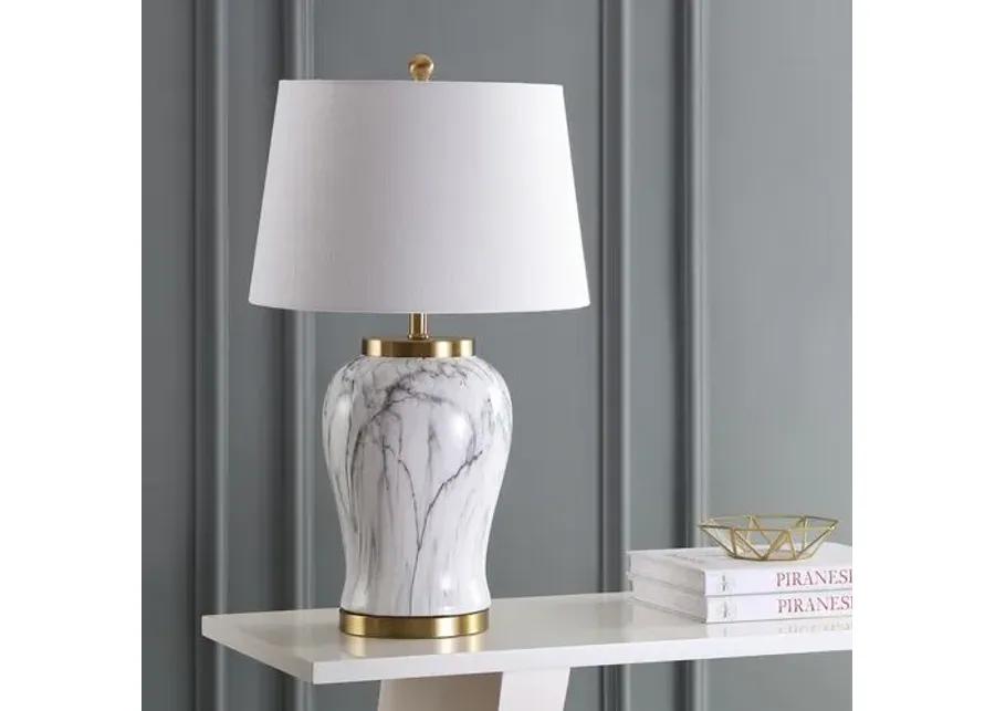 Emil Faux Marble Table Lamp - White