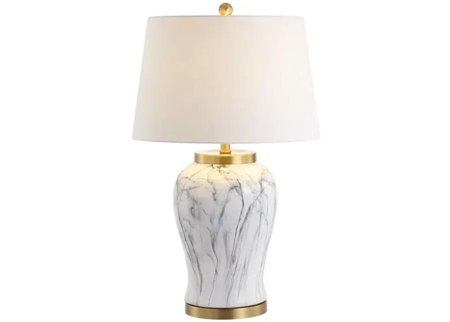 Emil Faux Marble Table Lamp - White