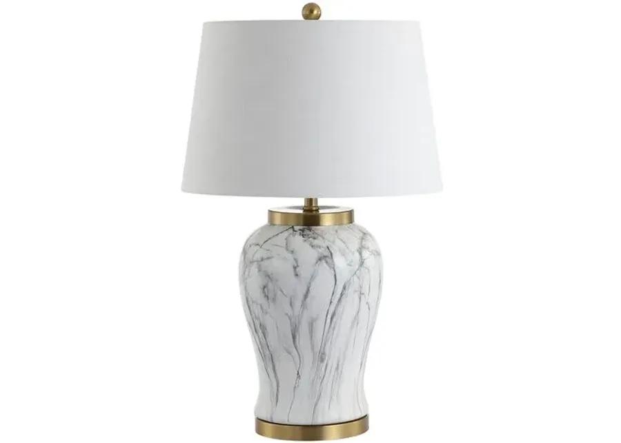 Emil Faux Marble Table Lamp - White