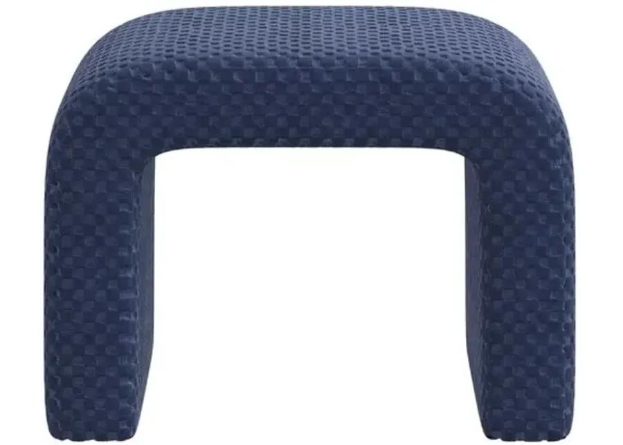 Celia Waterfall Ottoman - Velvet Checker - Blue