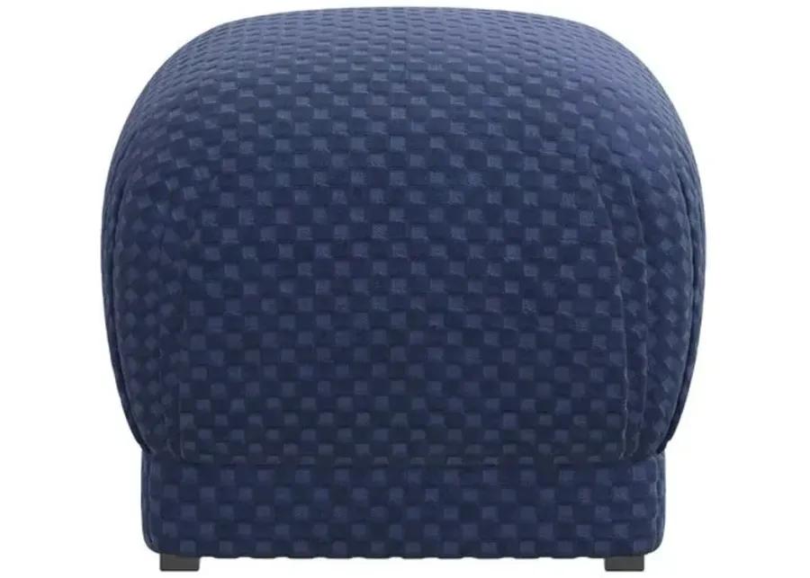 Benton Ottoman - Velvet Checker - Blue