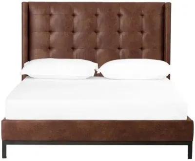 Bronx Tufted Leather Bed - Vintage Tobacco - Brown