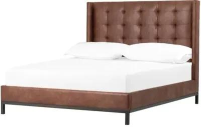 Bronx Tufted Leather Bed - Vintage Tobacco - Brown