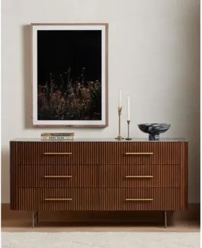 Fresno Fluted 6-Drawer Dresser - Terra Brown Oak