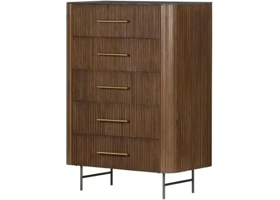 Fresno Fluted 5-Drawer Dresser - Terra Brown Oak