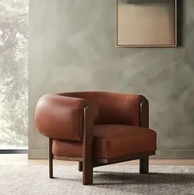 Bento Leather Accent Chair - Cognac - Brown, Comfortable, Durable, Cushioned