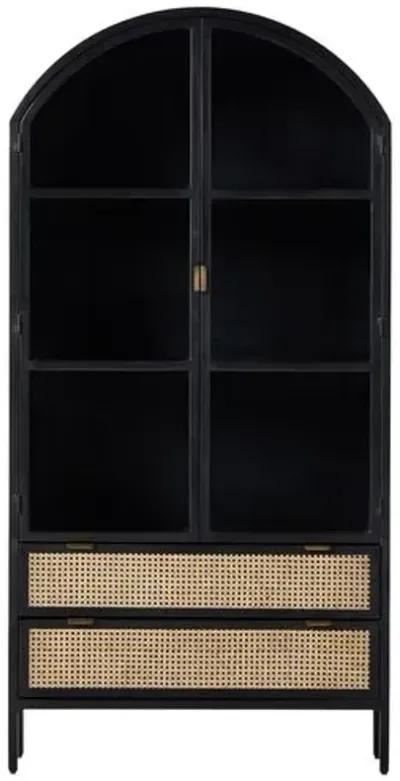 Wilda Arched Cabinet - Vintage Black/Natural Cane