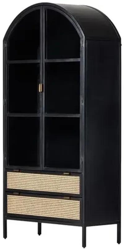 Wilda Arched Cabinet - Vintage Black/Natural Cane