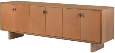 Martin Media Console - Amber Oak/Cognac Leather - Brown