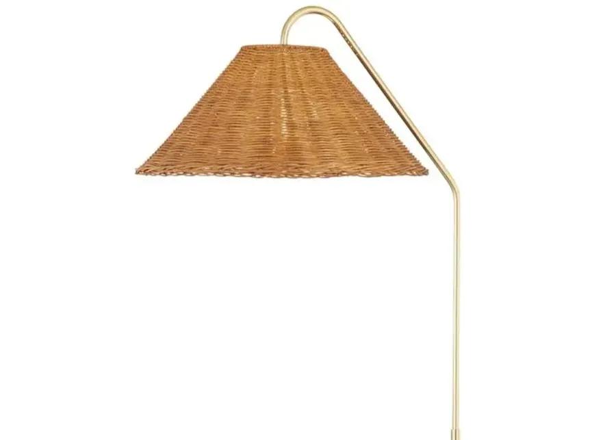 Lucille Rattan Floor Lamp - Aged Brass/Textured Black