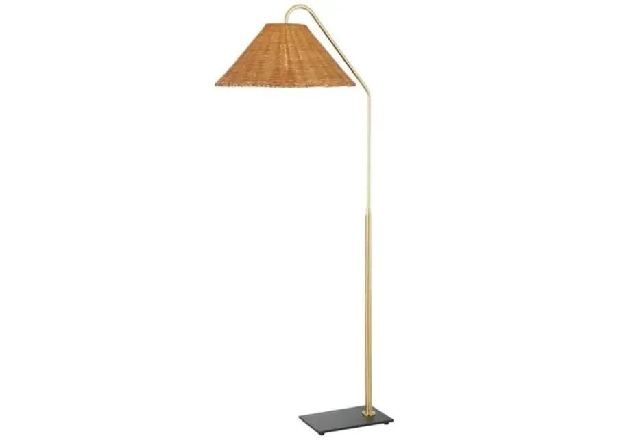 Lucille Rattan Floor Lamp - Aged Brass/Textured Black