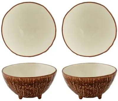 Set of 4 Tropical Fruits Coconut Bowls - Bordallo Pinheiro - Brown