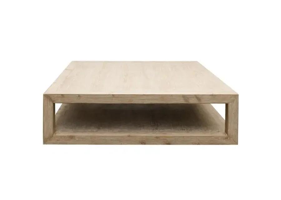 Grand Framed Square Coffee Table - Weathered Whitewash - Handcrafted - Brown