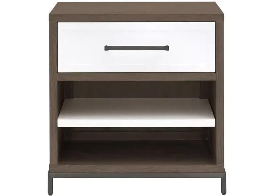 Fawn 1-Drawer Nightstand - Brown Acacia/Matte White