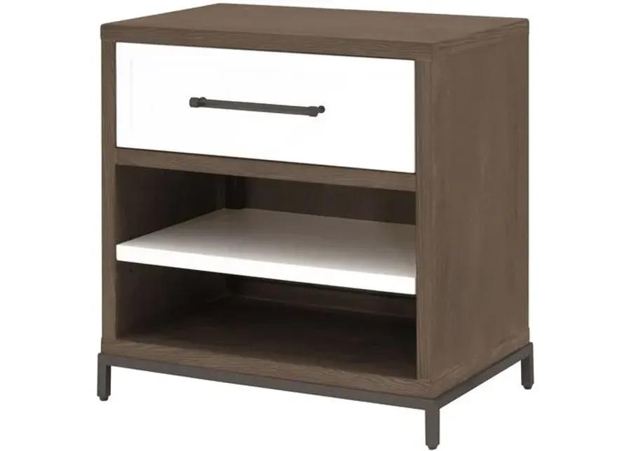 Fawn 1-Drawer Nightstand - Brown Acacia/Matte White