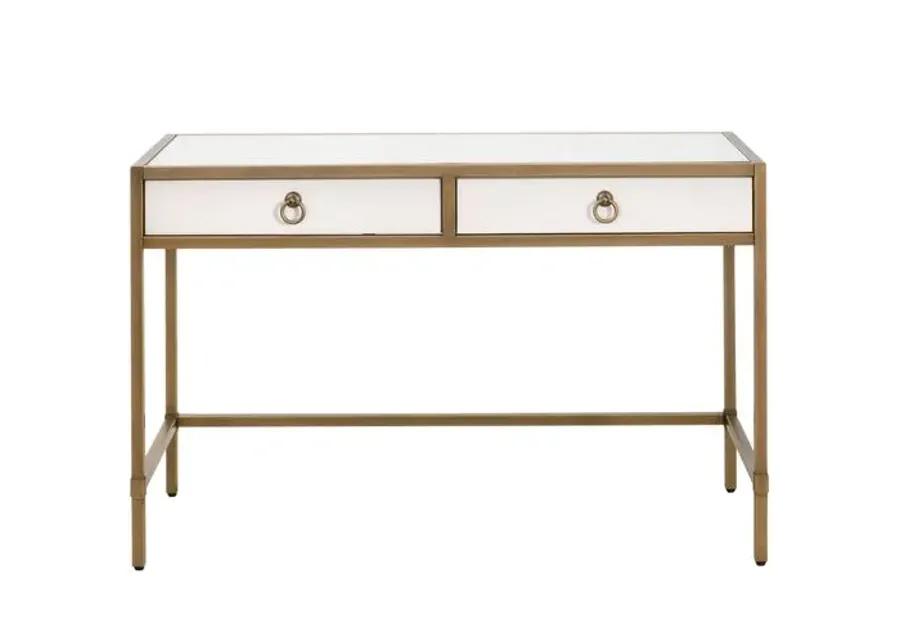 Sophia Shagreen Desk - Pearl/Brushed Gold - White