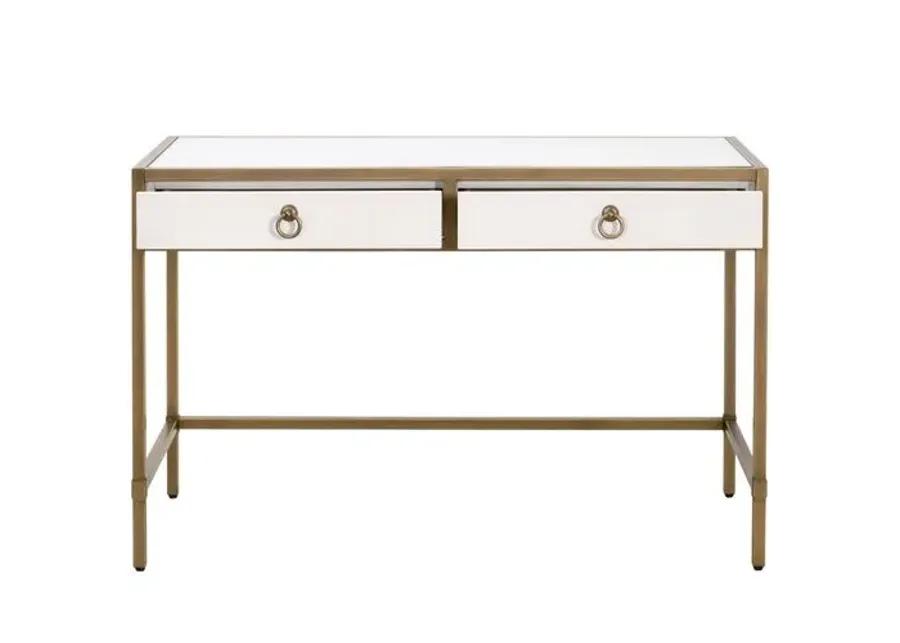 Sophia Shagreen Desk - Pearl/Brushed Gold - White