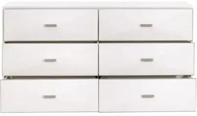 Fisher Shagreen 6-Drawer Double Dresser - Pearl/Brushed Stainless Steel - White