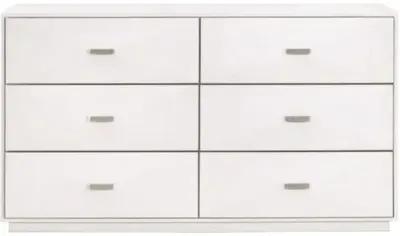 Fisher Shagreen 6-Drawer Double Dresser - Pearl/Brushed Stainless Steel - White