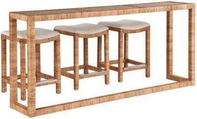 Coastal Living Key West Console Table with Stools - Natural Rattan - Brown