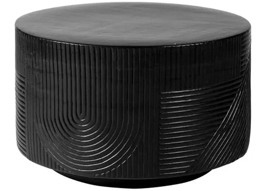 Mars Outdoor Textured Ceramic 24" Drum Table - Handcrafted - Black