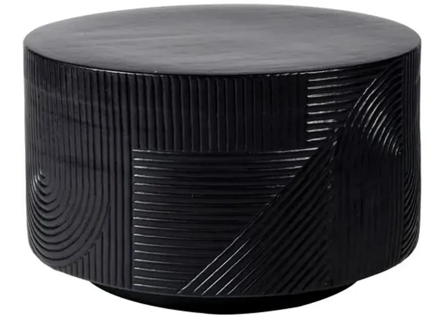 Mars Outdoor Textured Ceramic 24" Drum Table - Handcrafted - Black