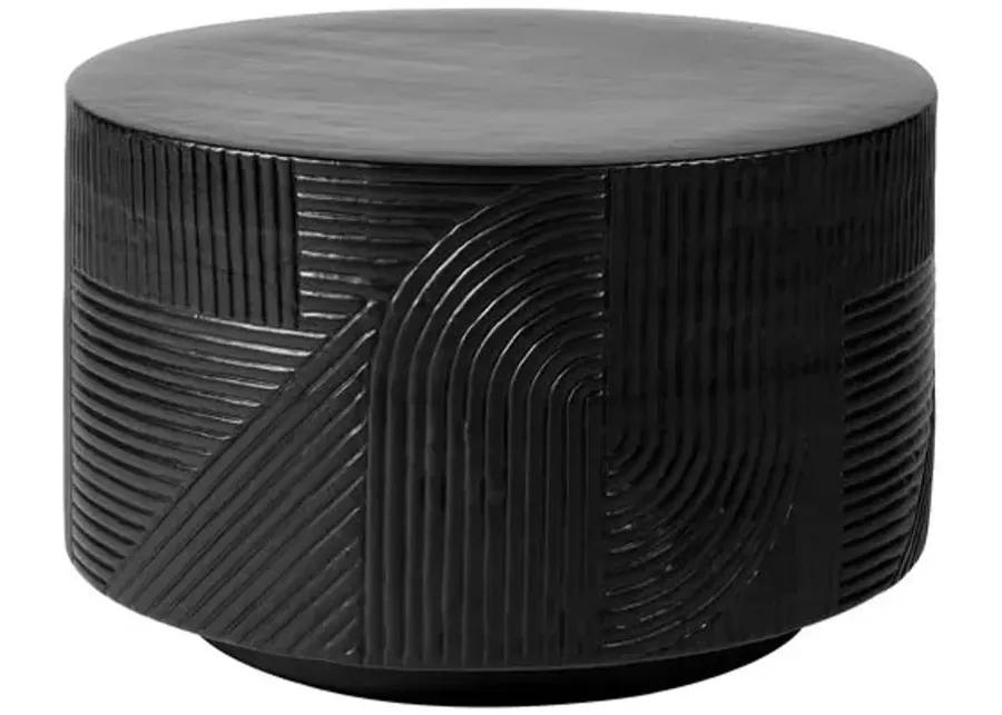 Mars Outdoor Textured Ceramic 24" Drum Table - Handcrafted - Black