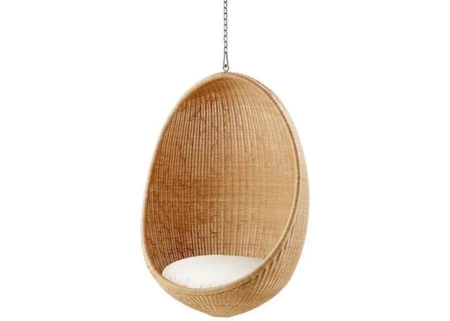 Rattan Hanging Egg Chair - Natural/White - Sika Design - Brown