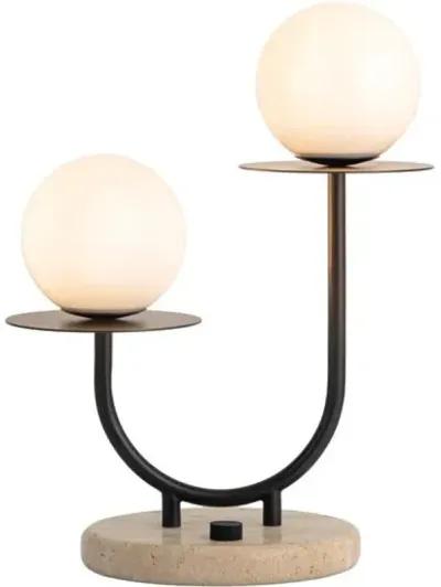 Scout Modern Globe Table Lamp - Bronze/Travertine - Tulsi Home - Brown