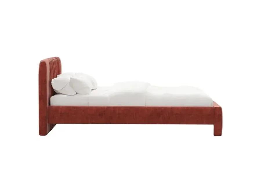 Juniper Platform Bed - Velvet - Red, Upholstered, Comfortable & Durable