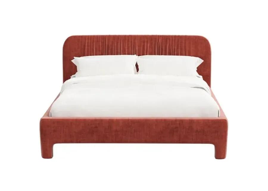 Juniper Platform Bed - Velvet - Red, Upholstered, Comfortable & Durable