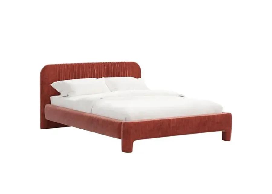 Juniper Platform Bed - Velvet - Red, Upholstered, Comfortable & Durable