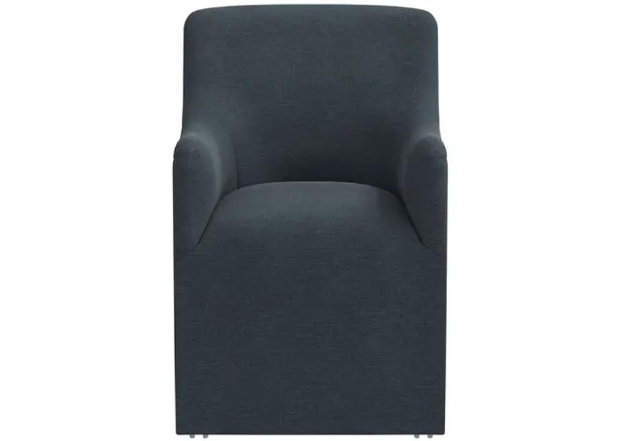 Tess Dining Armchair with Casters - Linen - Handcrafted - Blue