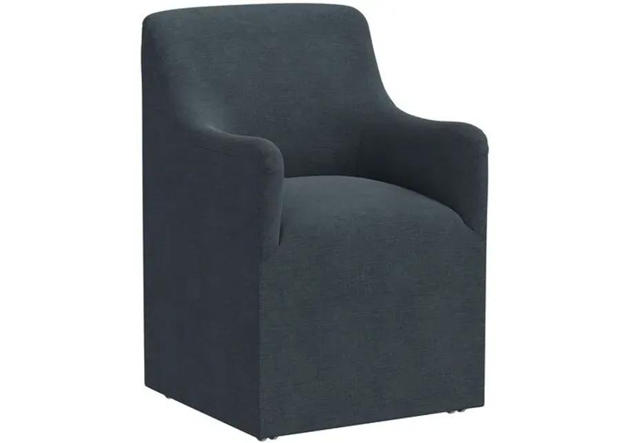 Tess Dining Armchair with Casters - Linen - Handcrafted - Blue