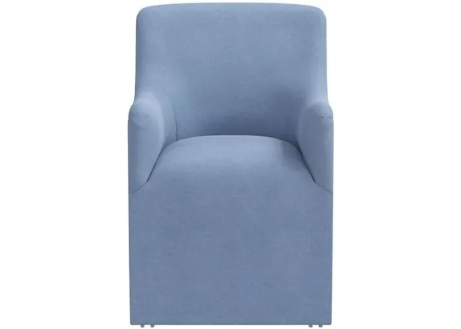 Tess Dining Armchair with Casters - Linen - Handcrafted - Blue