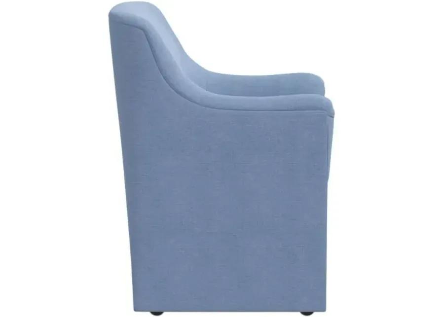 Tess Dining Armchair with Casters - Linen - Handcrafted - Blue