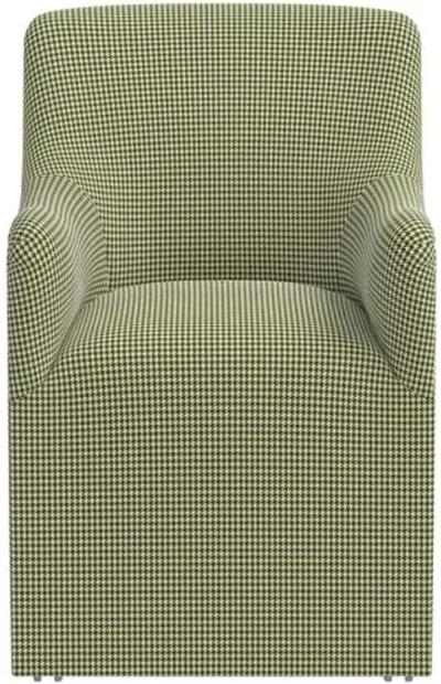 Tess Dining Armchair with Casters - Houndstooth Avocado - Handcrafted - Green