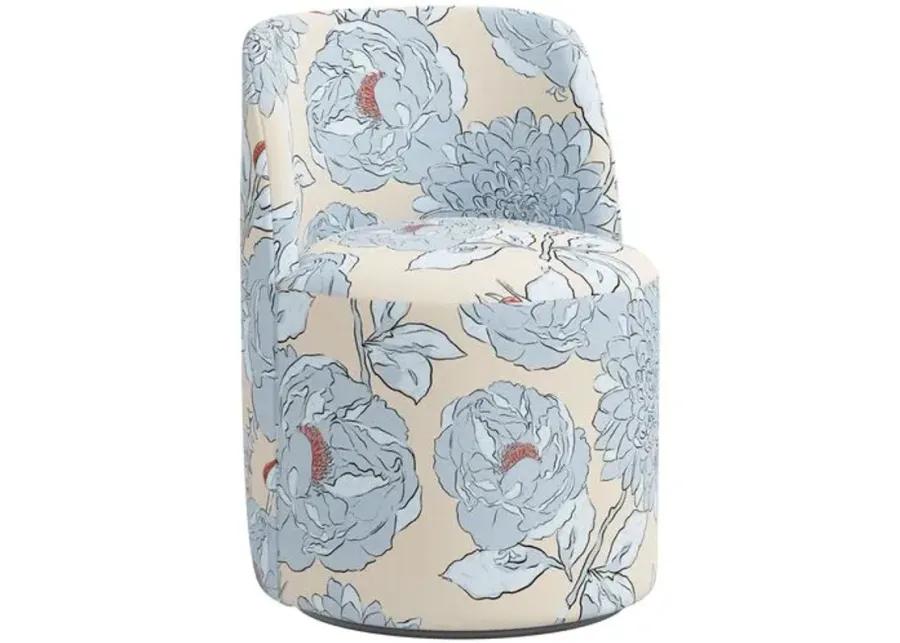 Cora Dining Swivel Chair - Icy Blue Floral - Handcrafted